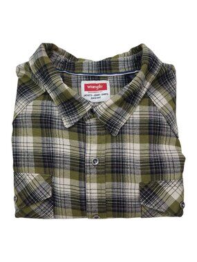 Wrangler Mens 3XL Plaid Flannel Long Sleeve Button-Up Shirt Green